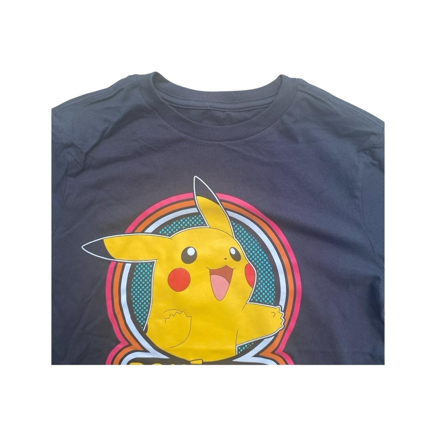 Polera Pikachu Pokemon Retro Negra Niño-2
