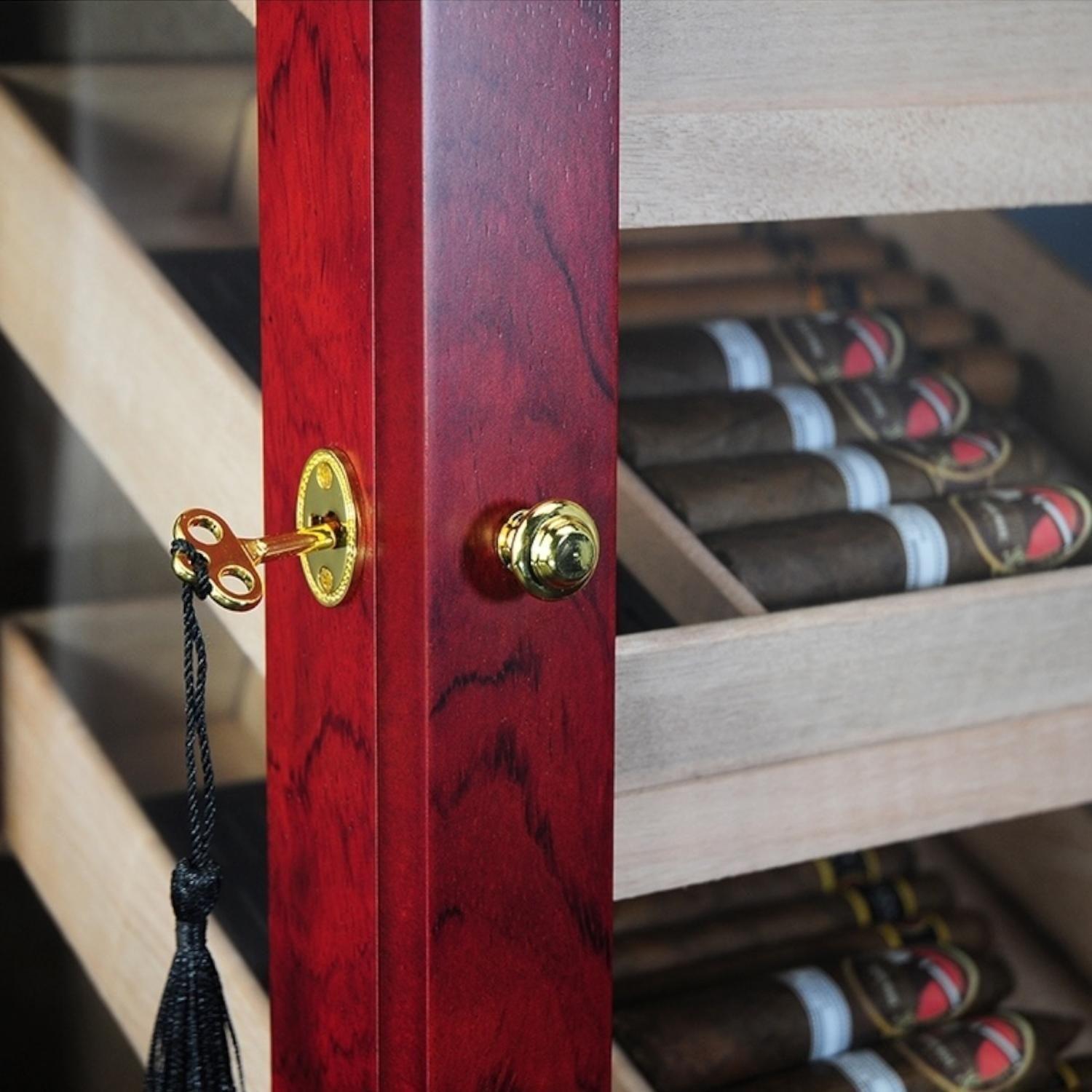 GABINETE HUMIDOR DE PUROS MADERA CAOBA 3 NIVELES CON HIGROMETRO-2