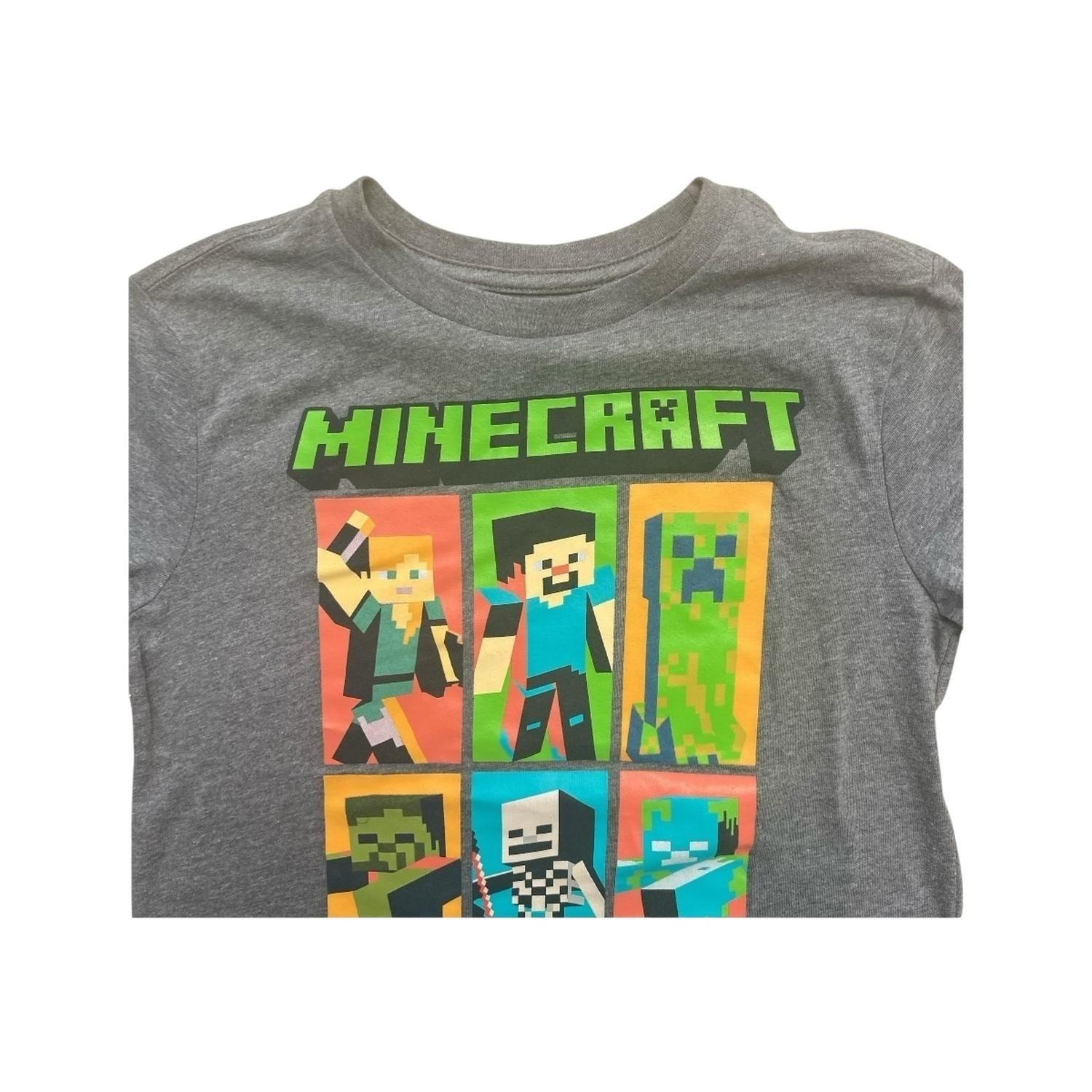 Polera Minecraft Personajes Panel Gris Niño-2
