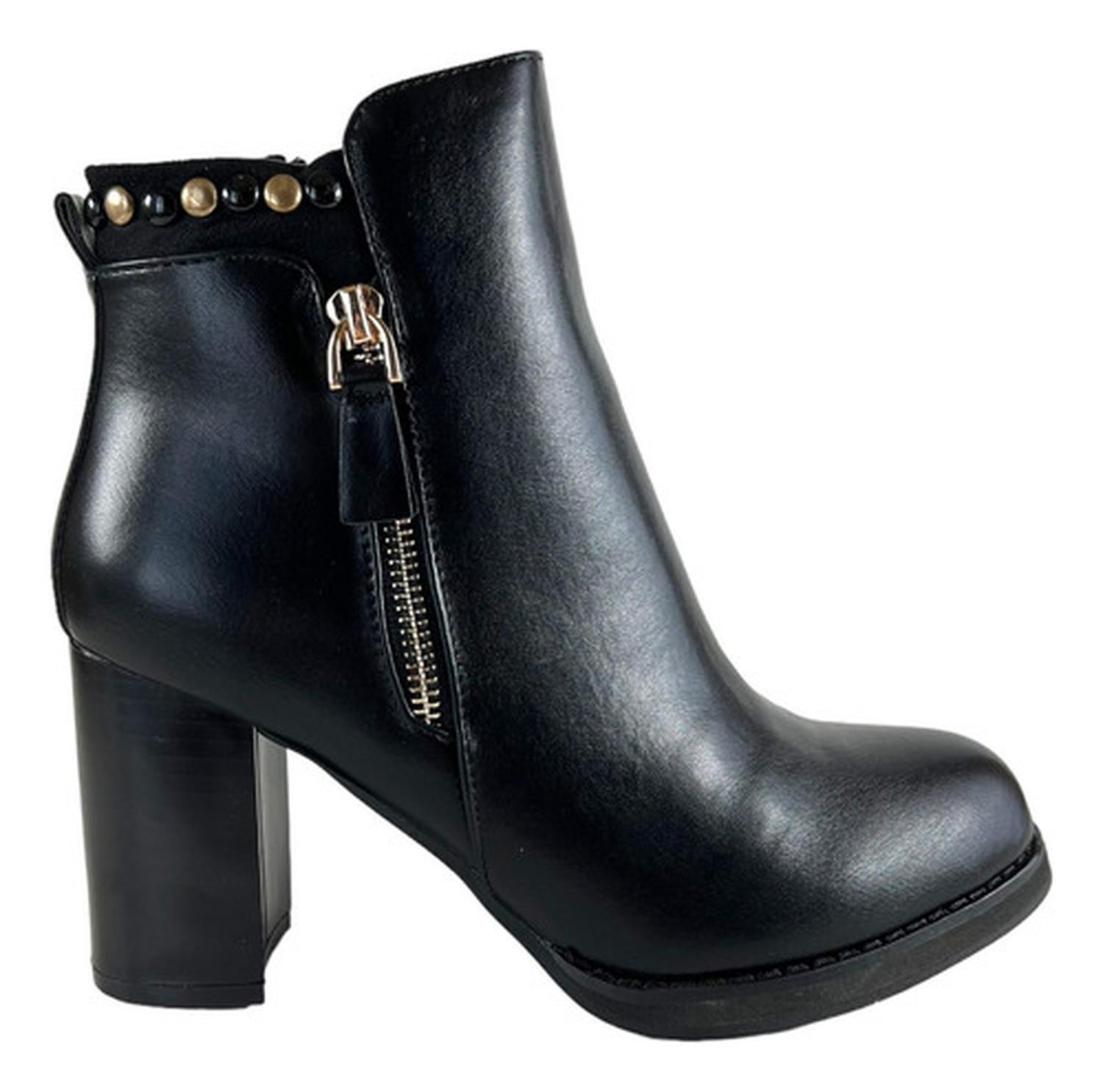 Botin Via Uno Negro Taco Cuero Pu-0