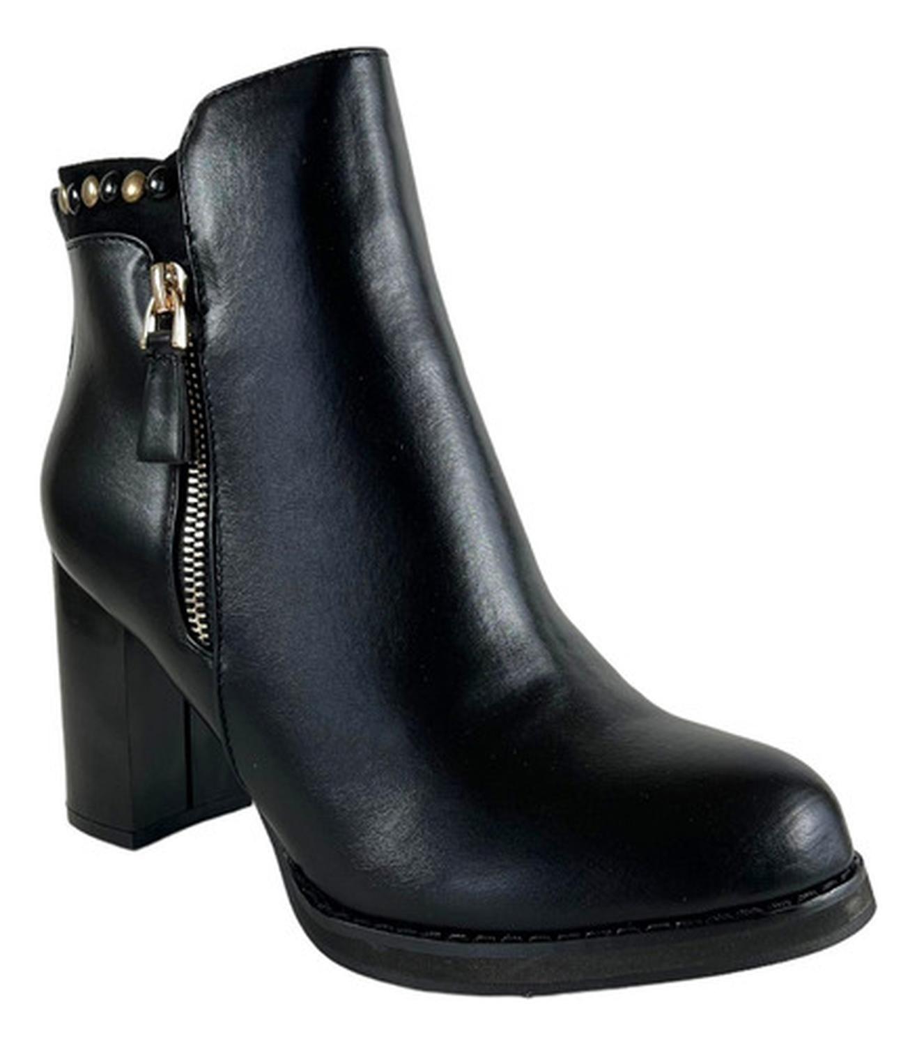 Botin Via Uno Negro Taco Cuero Pu-1