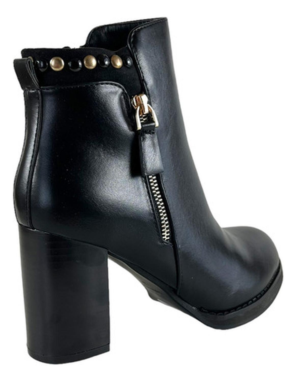 Botin Via Uno Negro Taco Cuero Pu-2