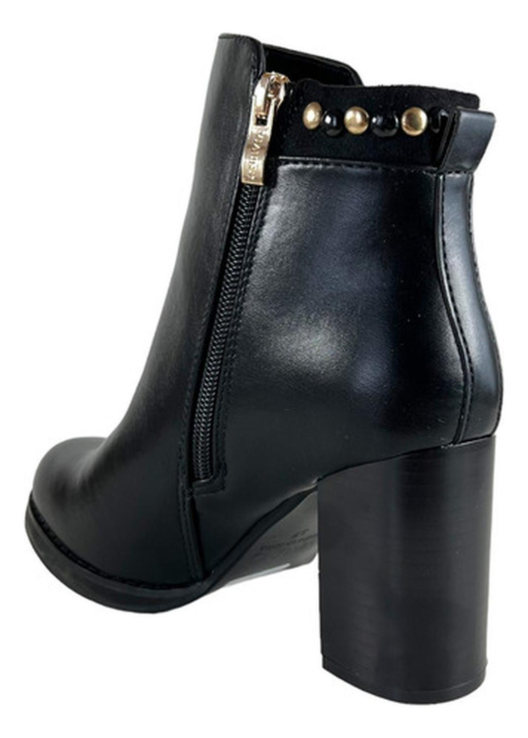 Botin Via Uno Negro Taco Cuero Pu-4
