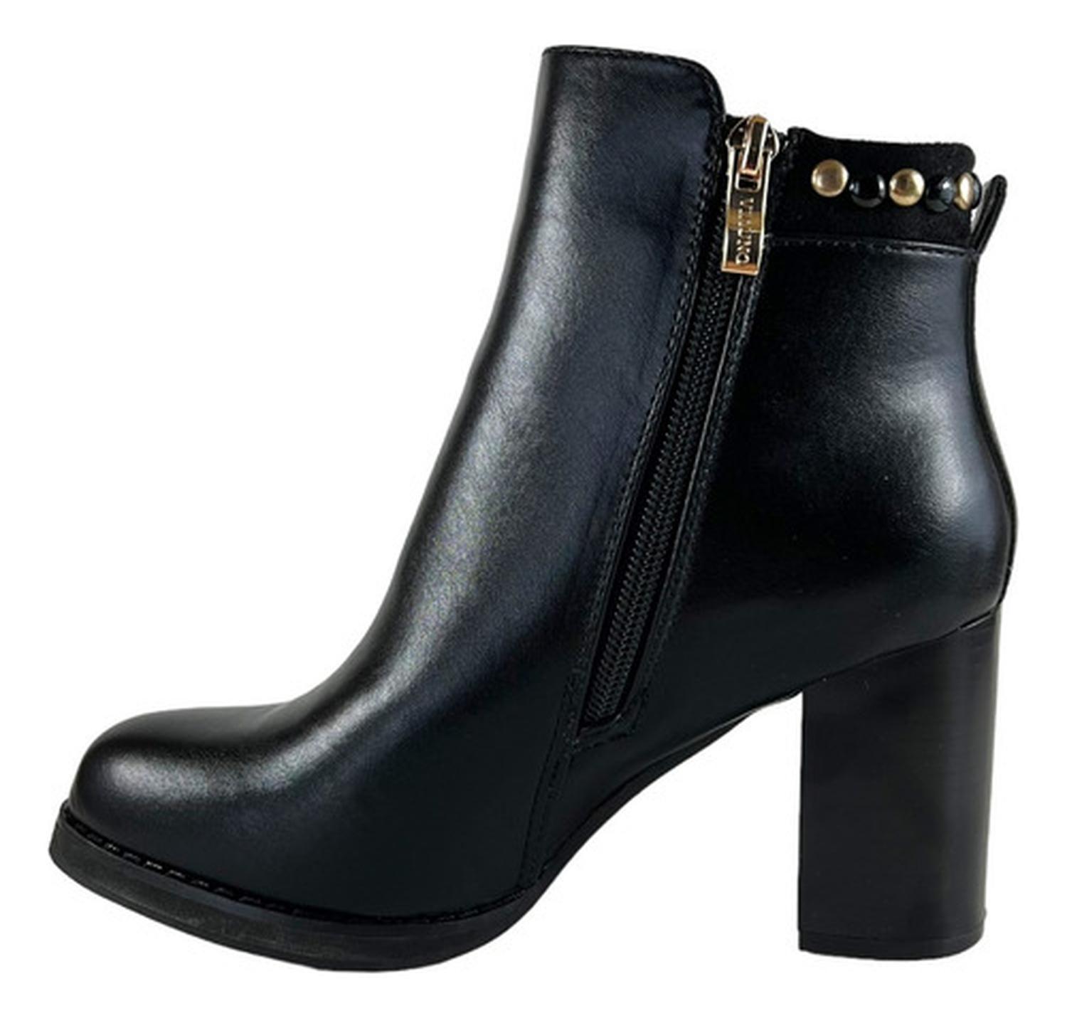 Botin Via Uno Negro Taco Cuero Pu-5