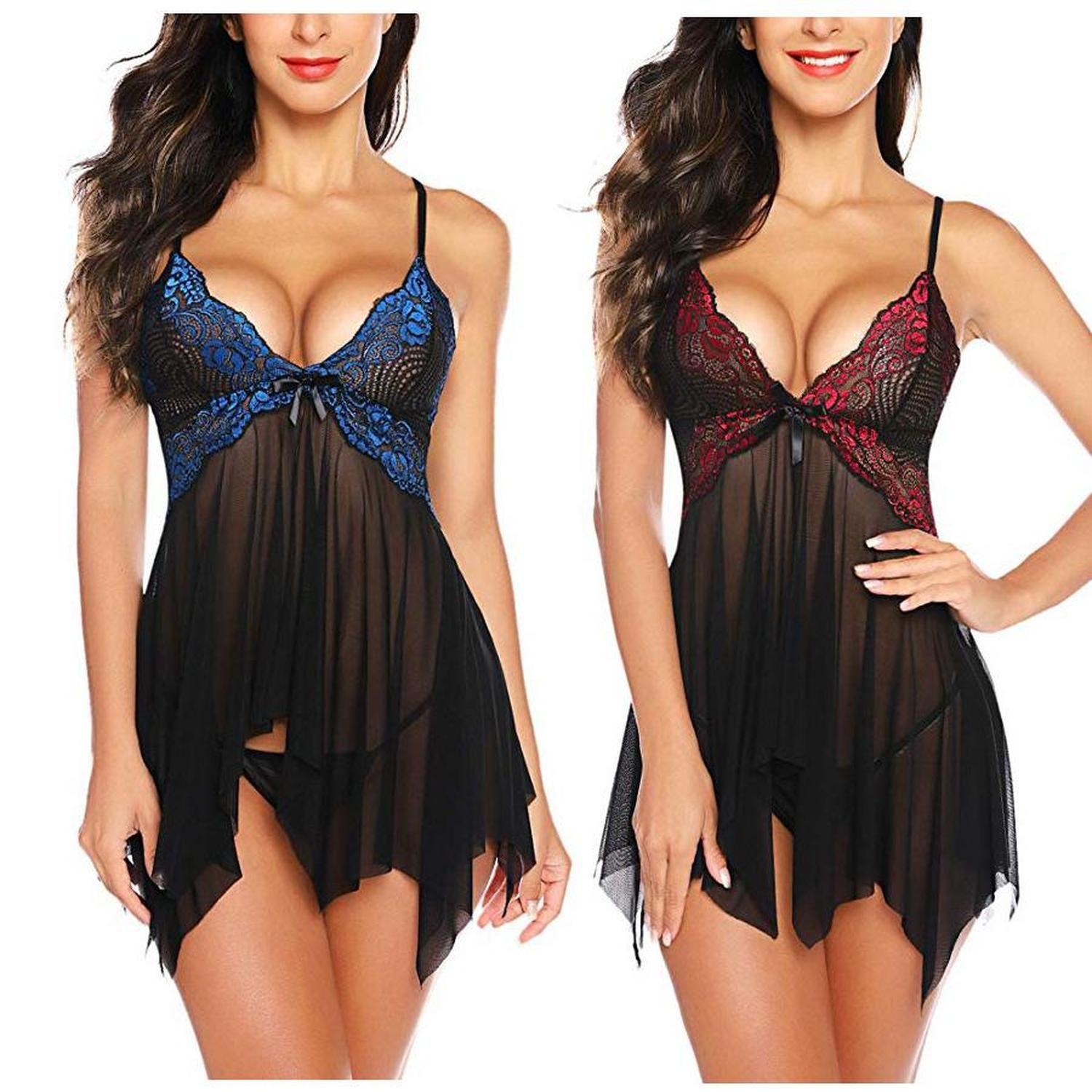 BABYDOLL SEXY ENCAJE TRANSPARENTE DUOTONO MUJER-1