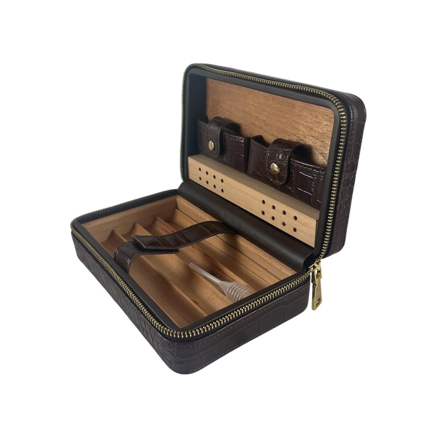 Estuche Humidor de Puros para Viaje Cuero PU Cafe-3