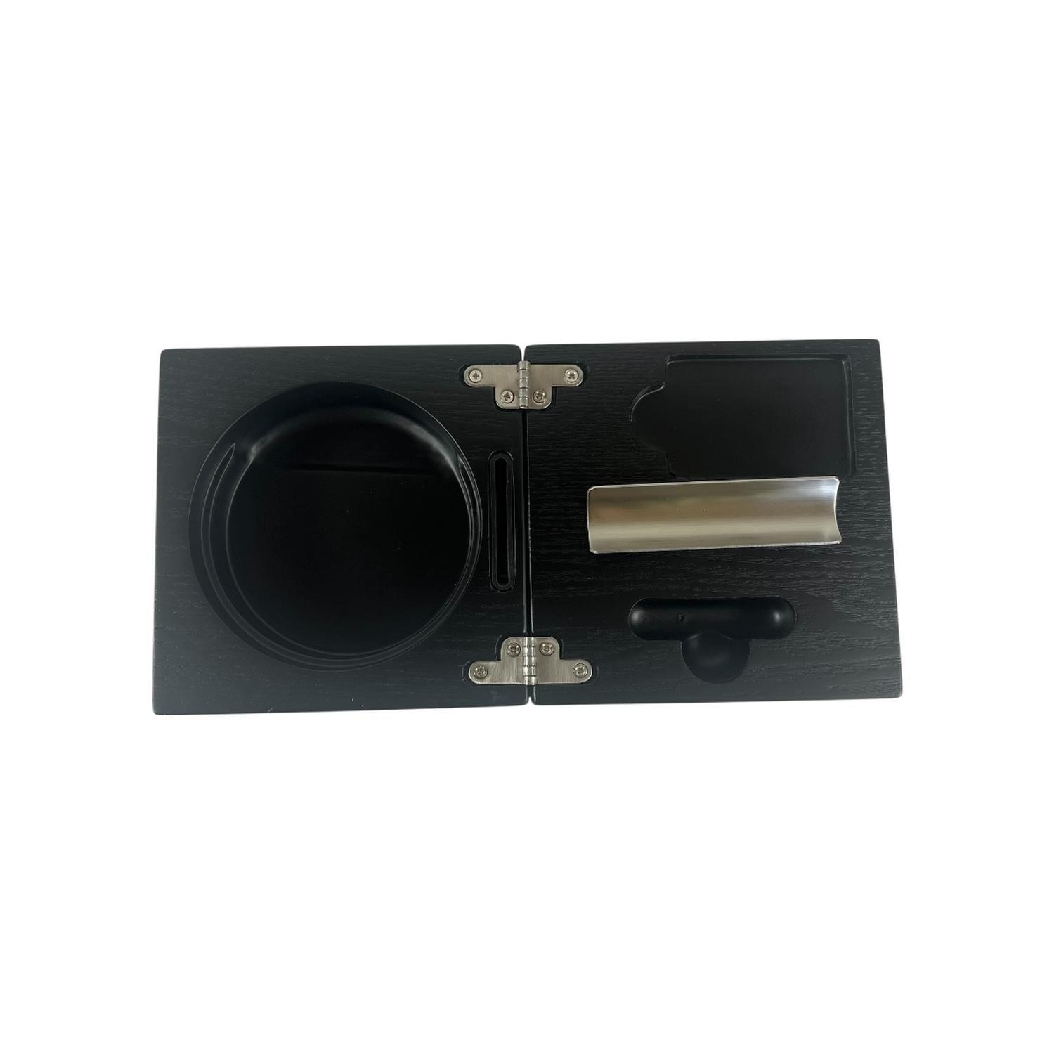 Set Cenicero Negro para Puros con Cortador y Punch-1