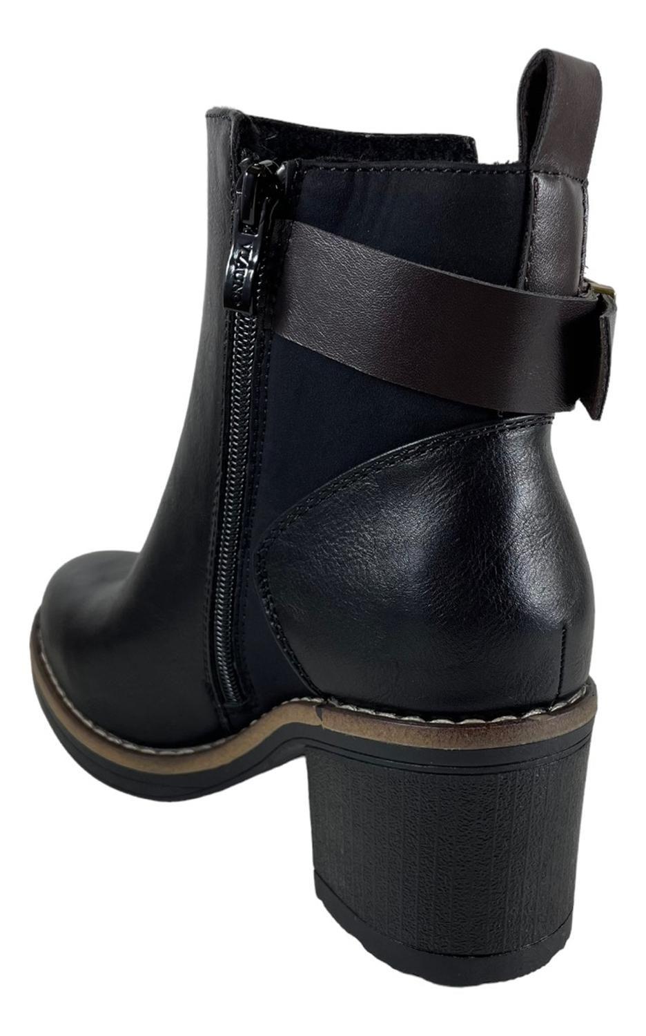 Botin Via Uno Negro Cuero PU 12083427-3