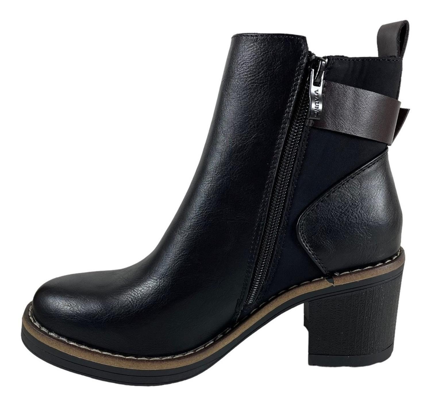 Botin Via Uno Negro Cuero PU 12083427-4