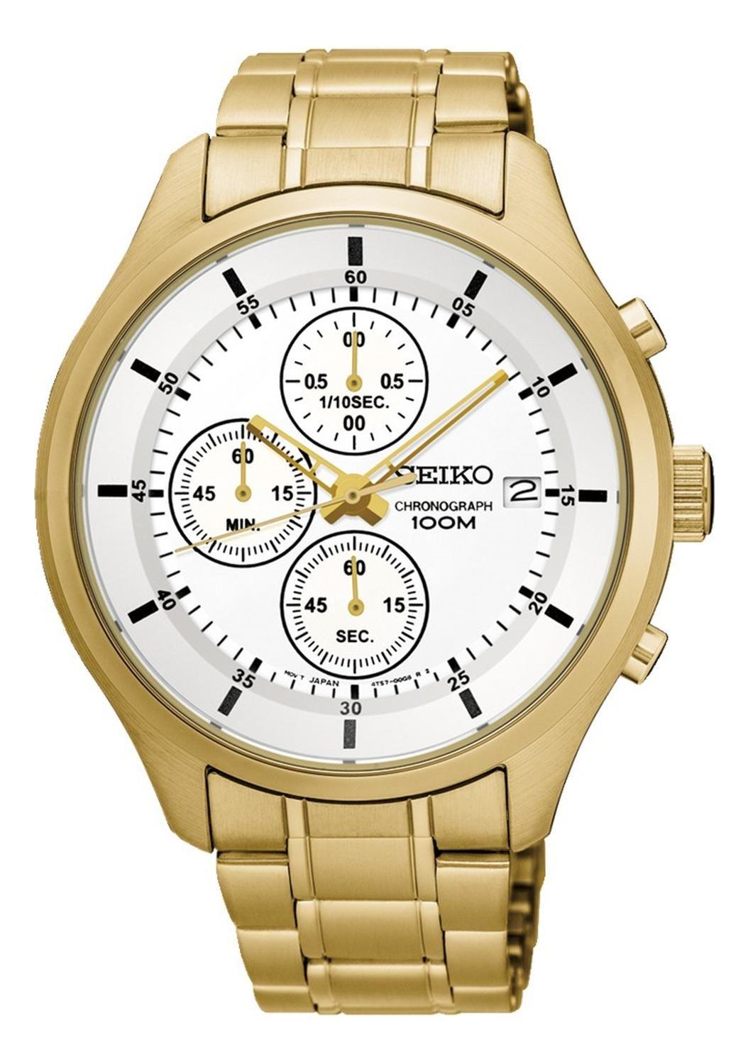 Reloj Seiko Cronografo Dorado Esfera Blanca Cuarzo Sks544-0