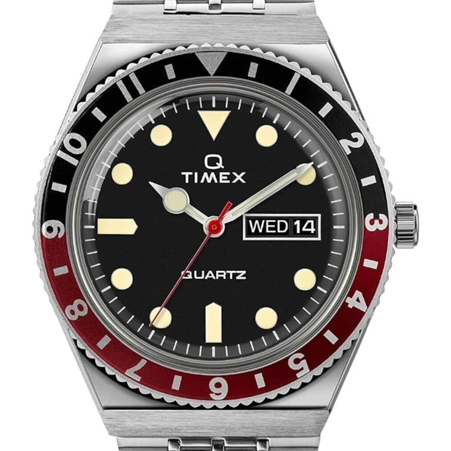 Reloj Timex Q Negro Rojo Hombre Cuarzo Envio Rapido-0