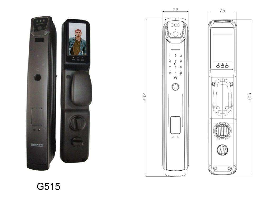 Cerradura inteligente 515 con cámara y monitor acceso por huella, clave, tarjeta ó app-2