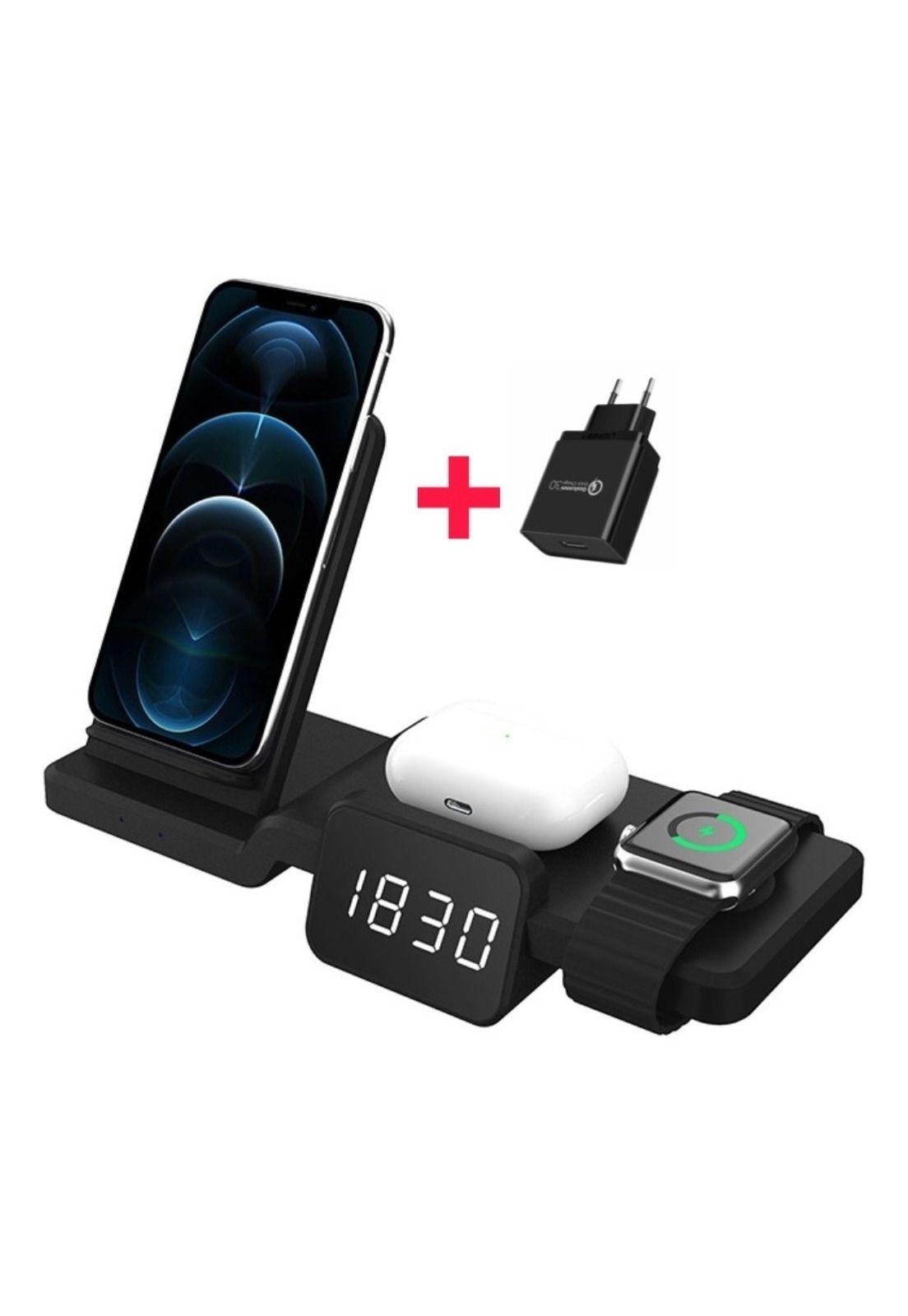 Base Carga Rápida Inalámbrica iPhone 15w (4en1) + Cargador-0