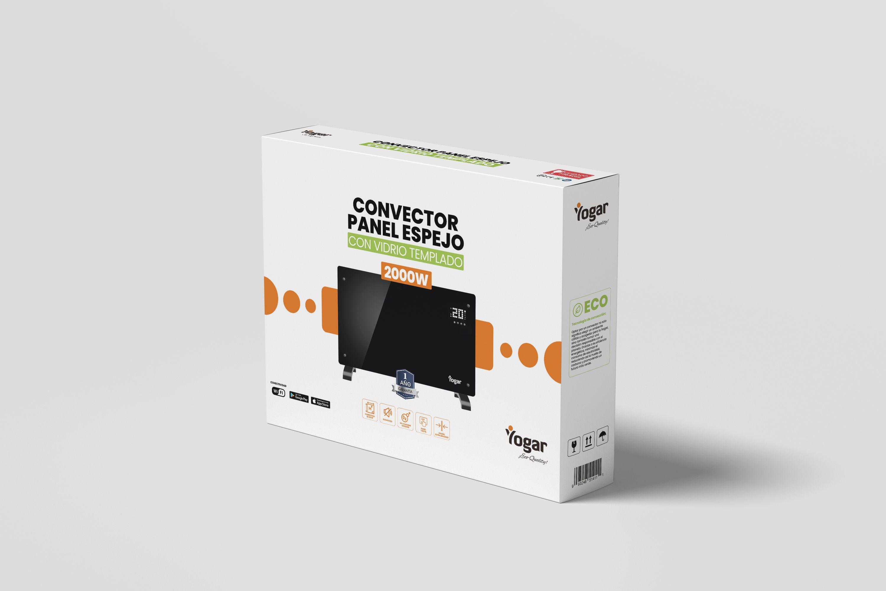 Convector Calefactor Panel Espejo de Vidrio Templado 2000W Yogar-7