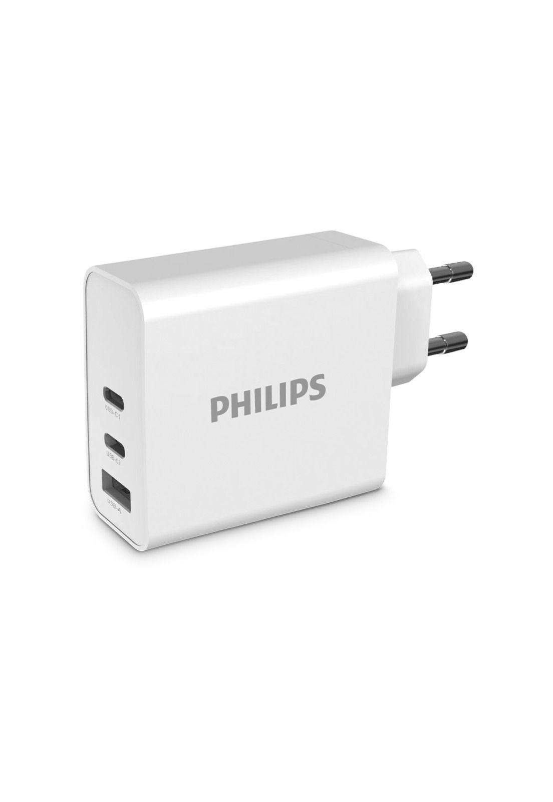 Cargador de Pared GaN 65W con 2 USB-C y 1 USB-A Carga Rápida Philips DLP2683-0