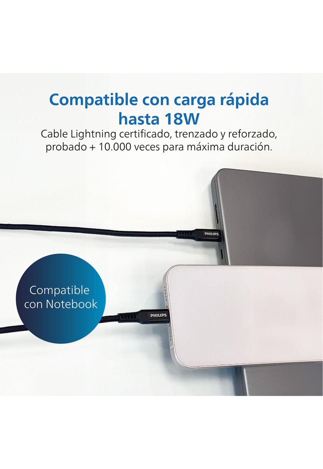 Cable Trenzado USB-C a Lightning Philips DLC5206L Negro-2
