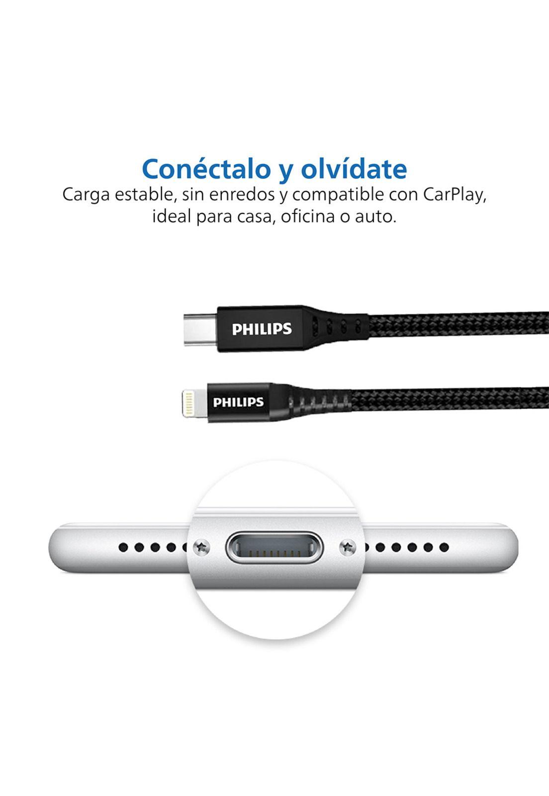 Cable Trenzado USB-C a Lightning Philips DLC5206L Negro-3