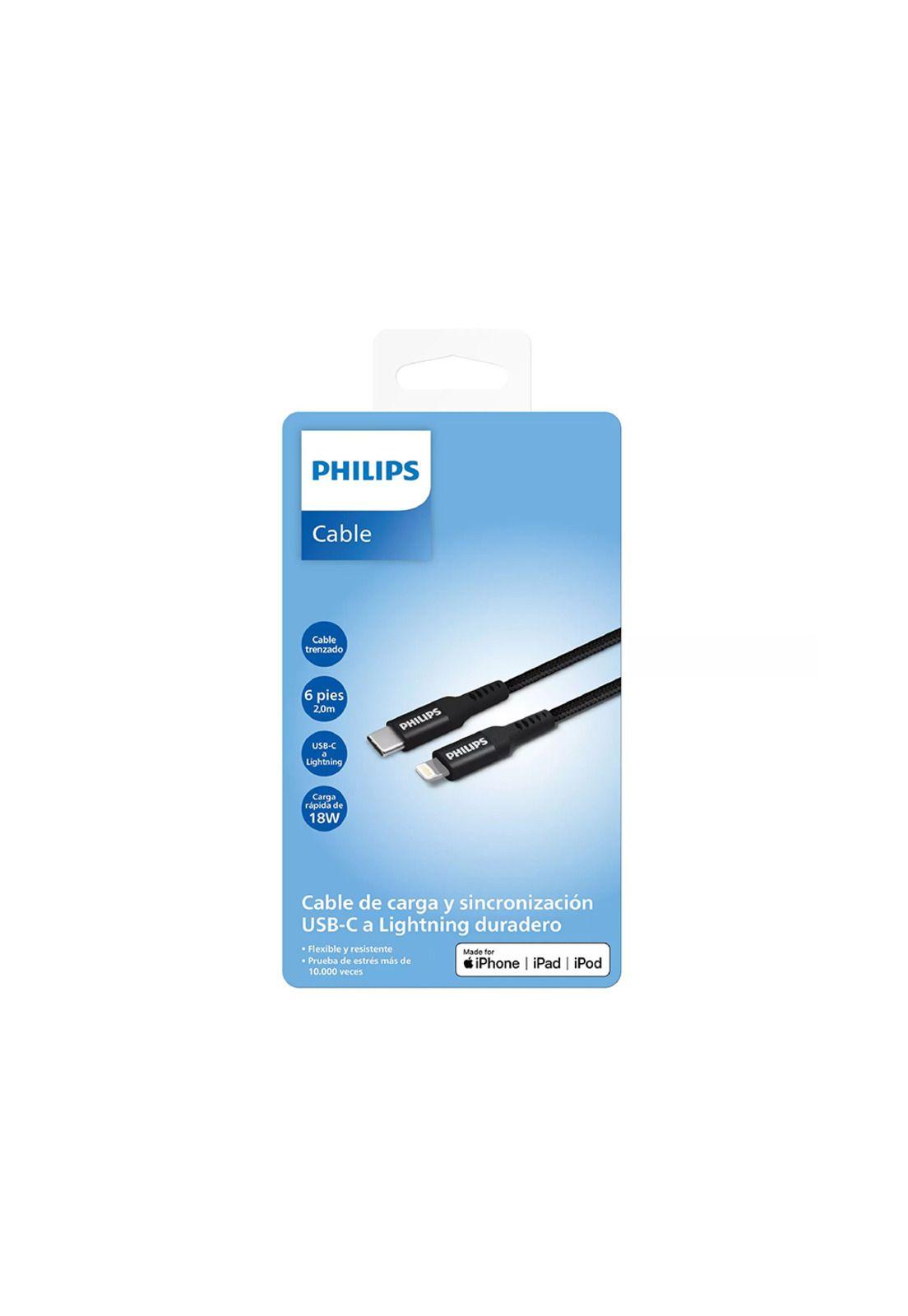 Cable Trenzado USB-C a Lightning Philips DLC5206L Negro-4