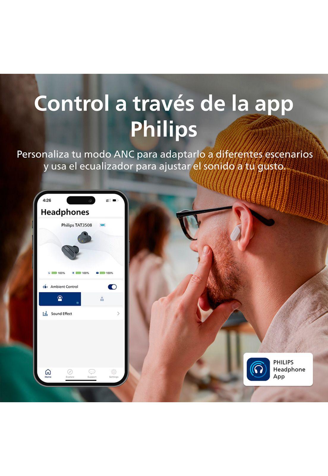Audífonos Bluetooth Philips Noise Cancelling TAT3508 Negro-6