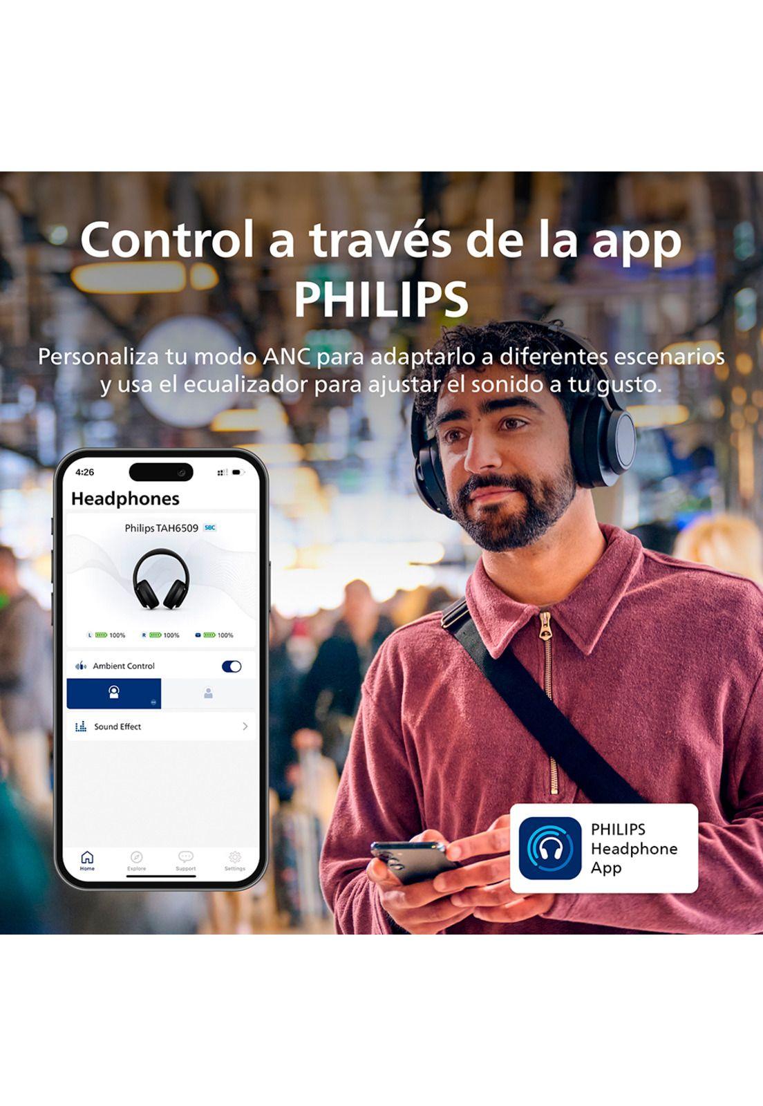 Audífonos Bluetooth Philips Noise Cancelling TAH6509 Headphones Negro-6