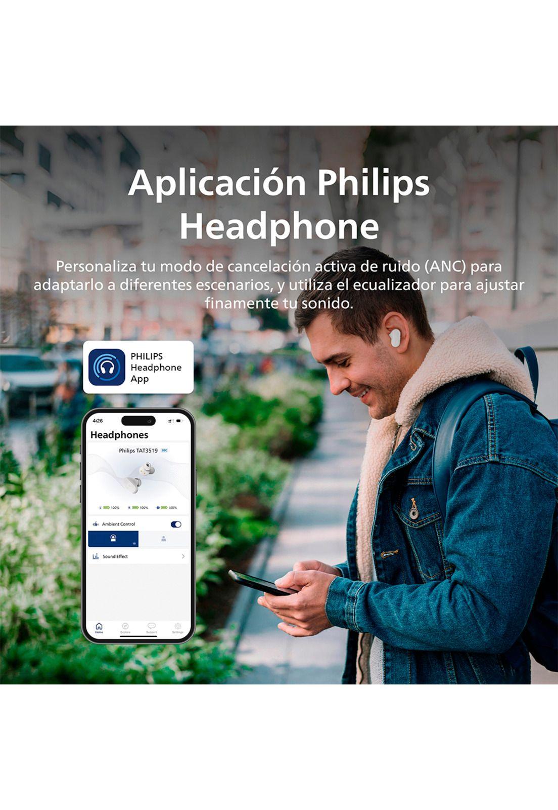 Audífonos Bluetooth Philips Noise Cancelling TAT3509 TWS Blanco-5