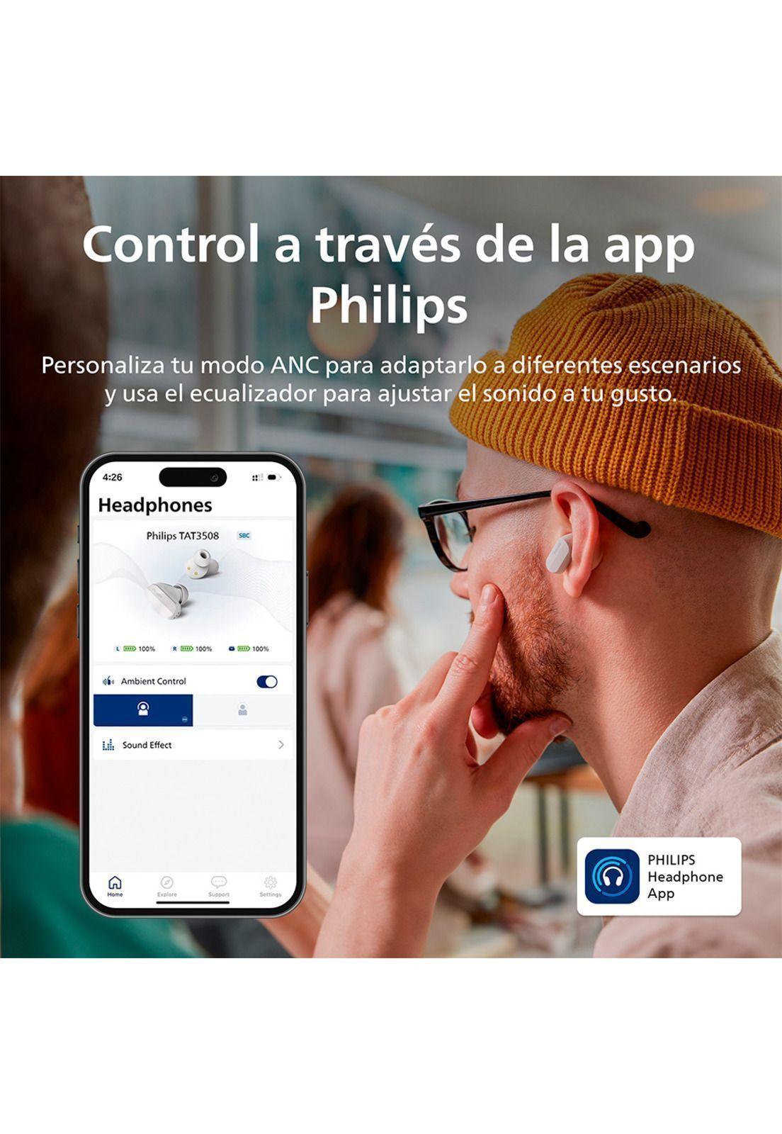Audífonos Bluetooth Philips Noise Cancelling TAT3508 Blanco-6