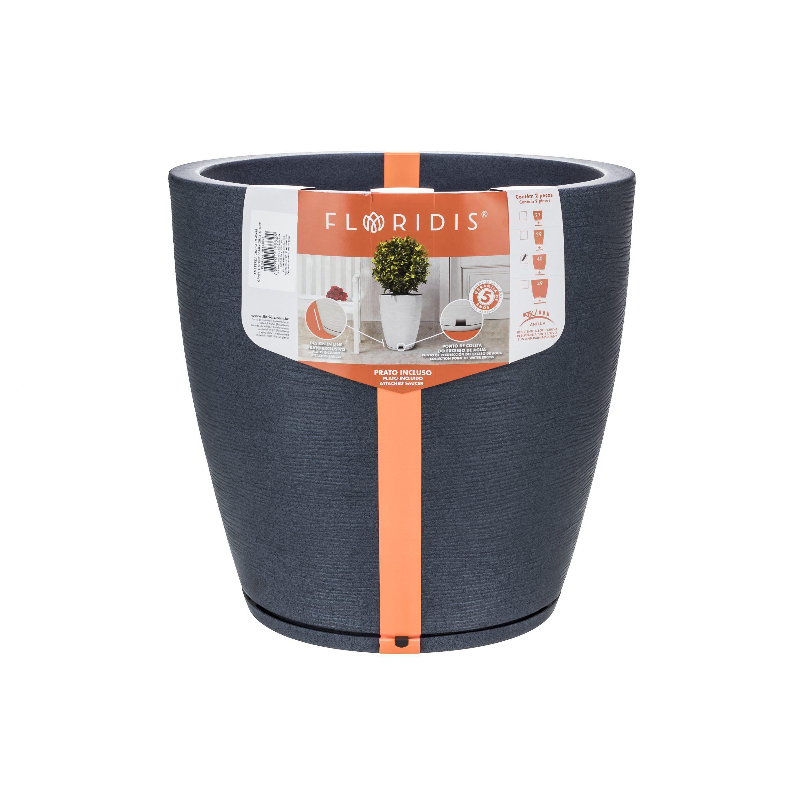 MACETERO FLORIDIS AMSTERDAM GRAFITO 45CM CON PLATO-1