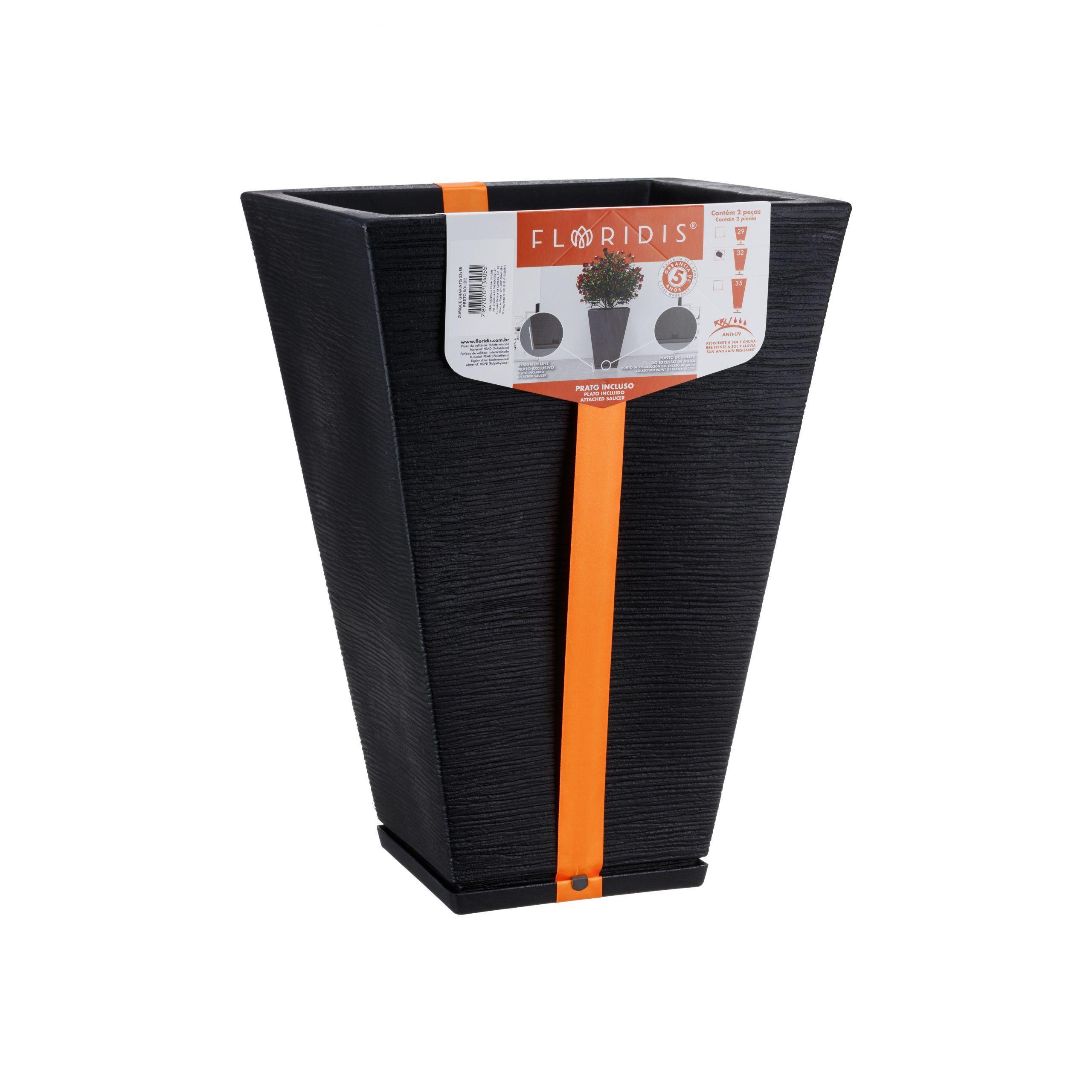 MACETERO FLORIDIS ZURIQUE NEGRO 55CM CON PLATO-2
