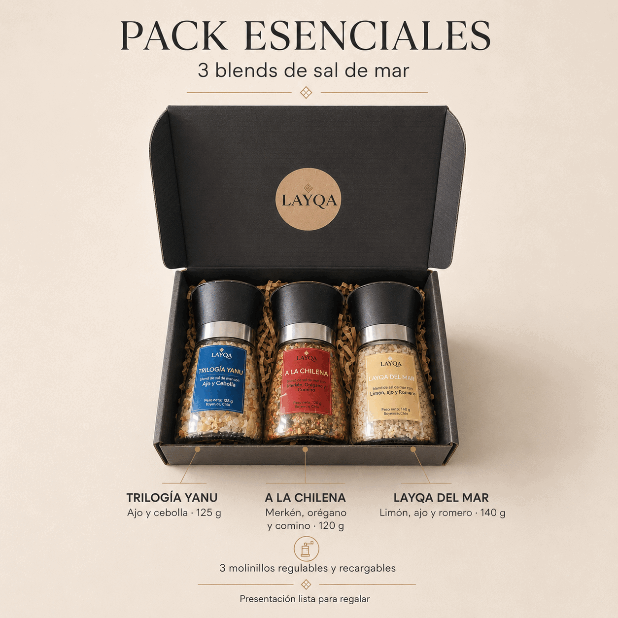 Pack Esenciales Layqa 3 Sales de Mar Gourmet con Molinillo 385 g-3