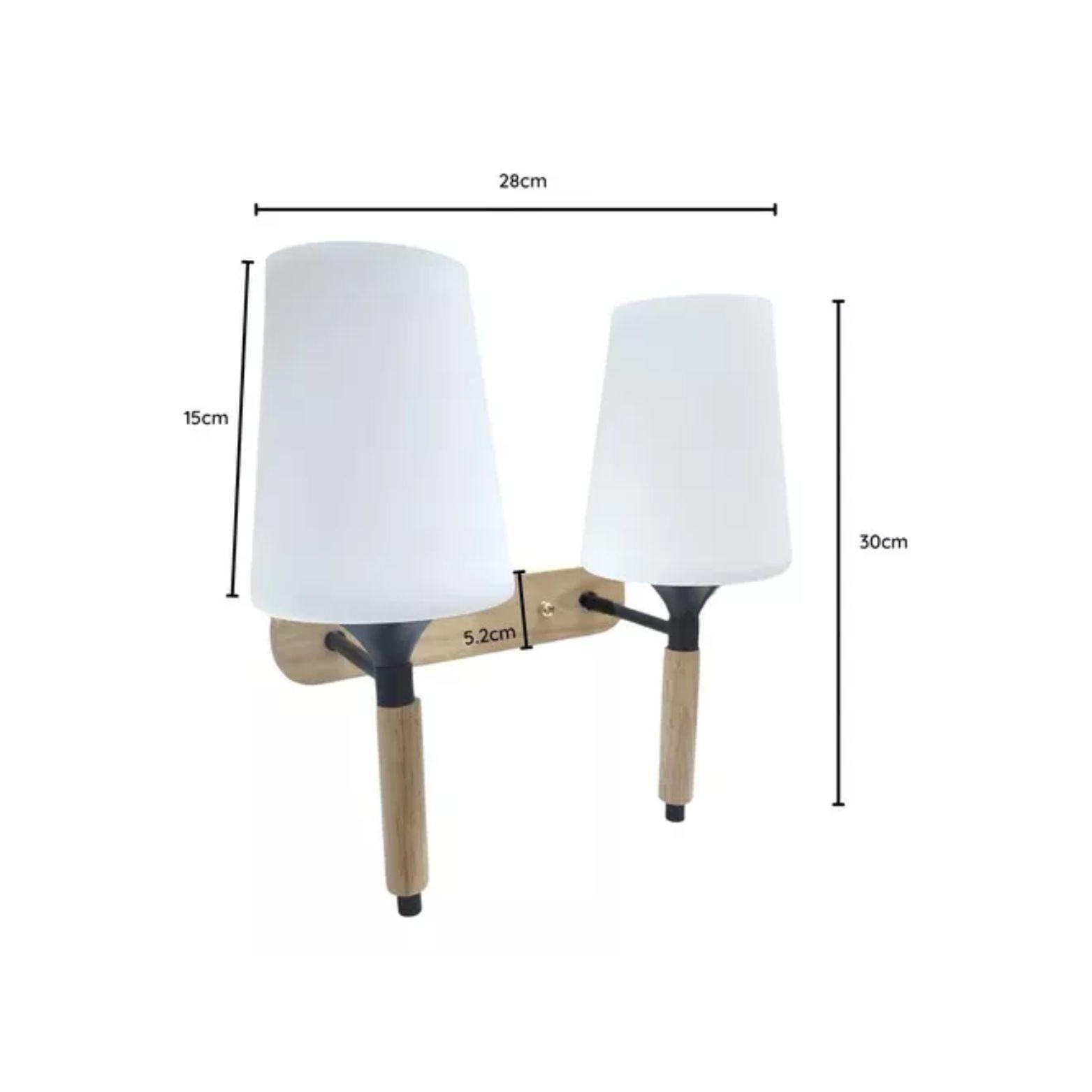 Lampara Aplique Doble Porta Ampolleta E27 Madera Decorativo-2