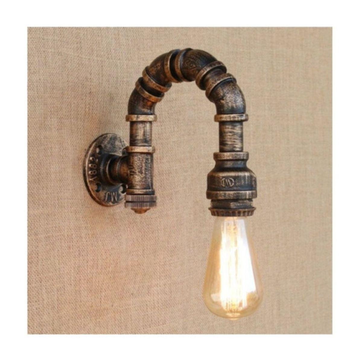 Aplique Lámpara Muro Industrial Tubería Agua E27 Bronce-2