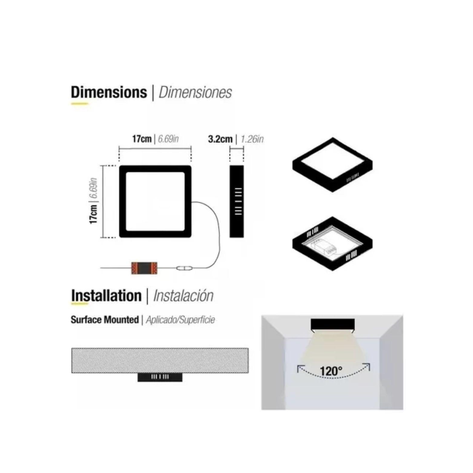 Panel Plafón Led 12w Sobrepuesto Cuadrado Borde Negro-3