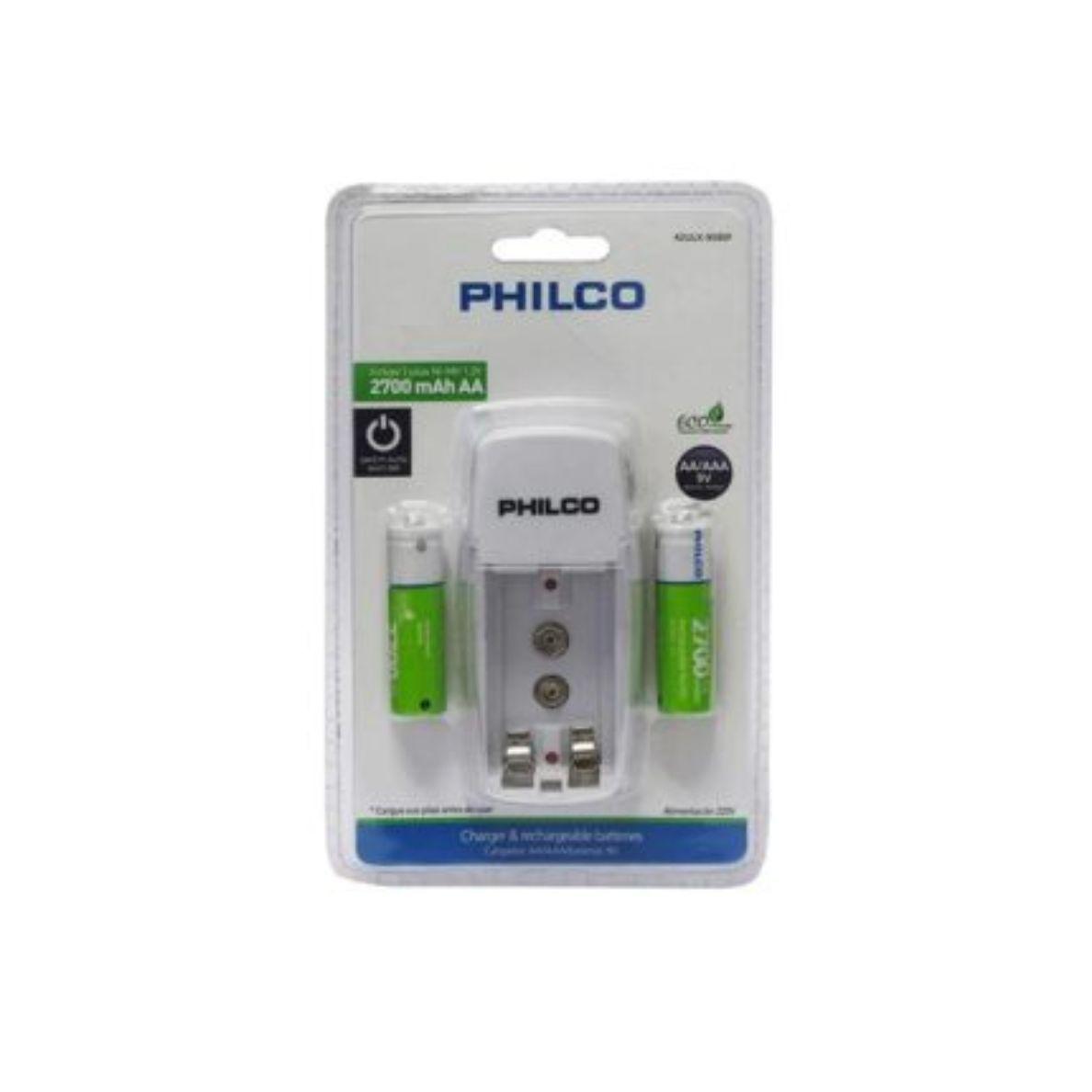 Cargador Philco con 2 pilas recargables AA 2700MAH-3