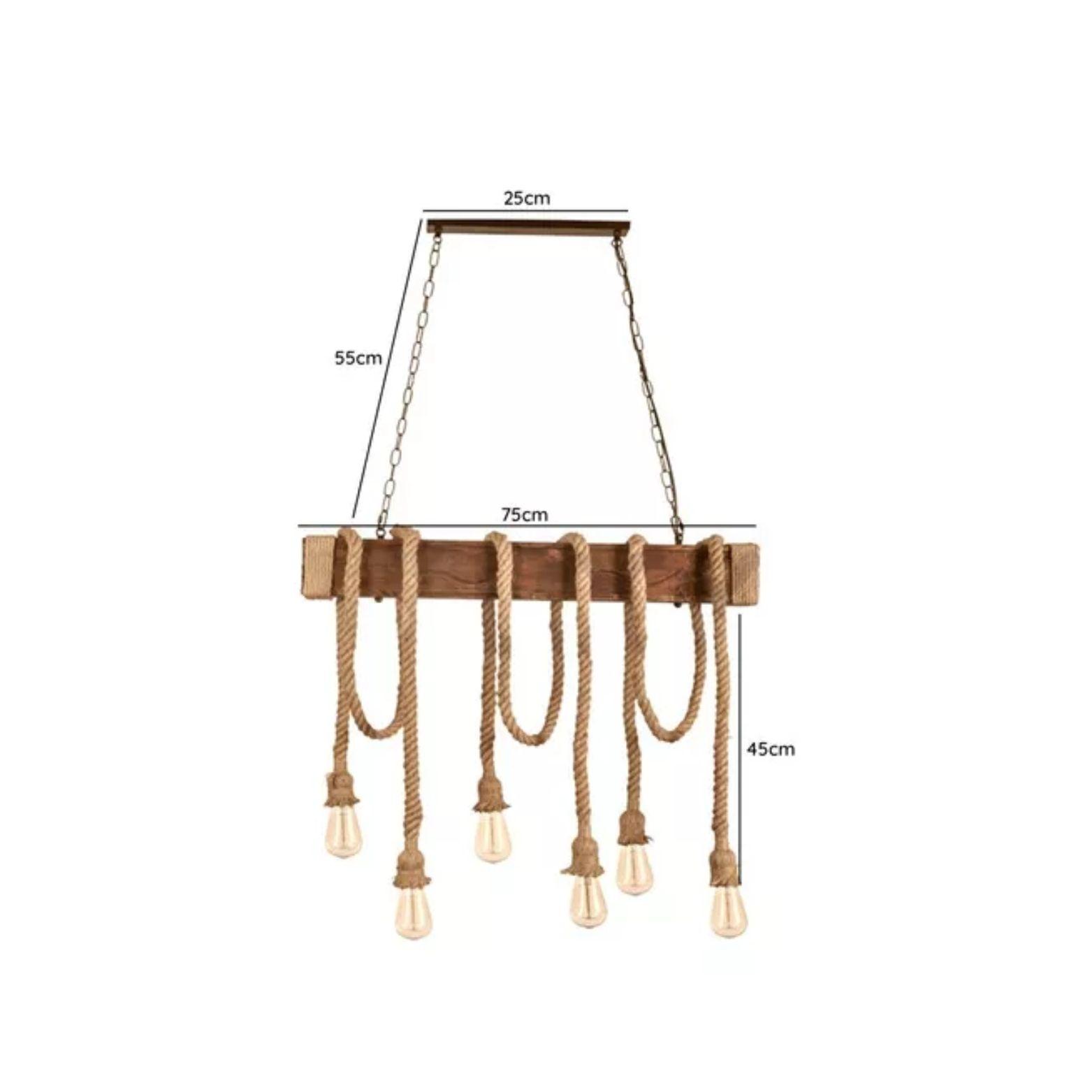 Lampara Colgante Rustica Madera 6 Sogas Vintage Retro E27-3