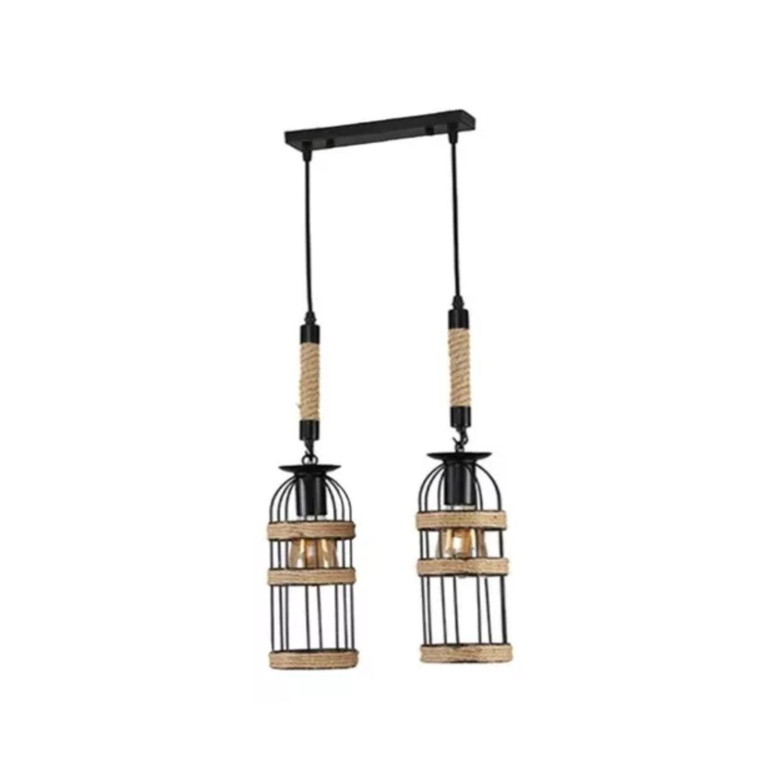 Lámpara Doble Colgante Cáñamo Rustica Vintage  Soquete E27-0