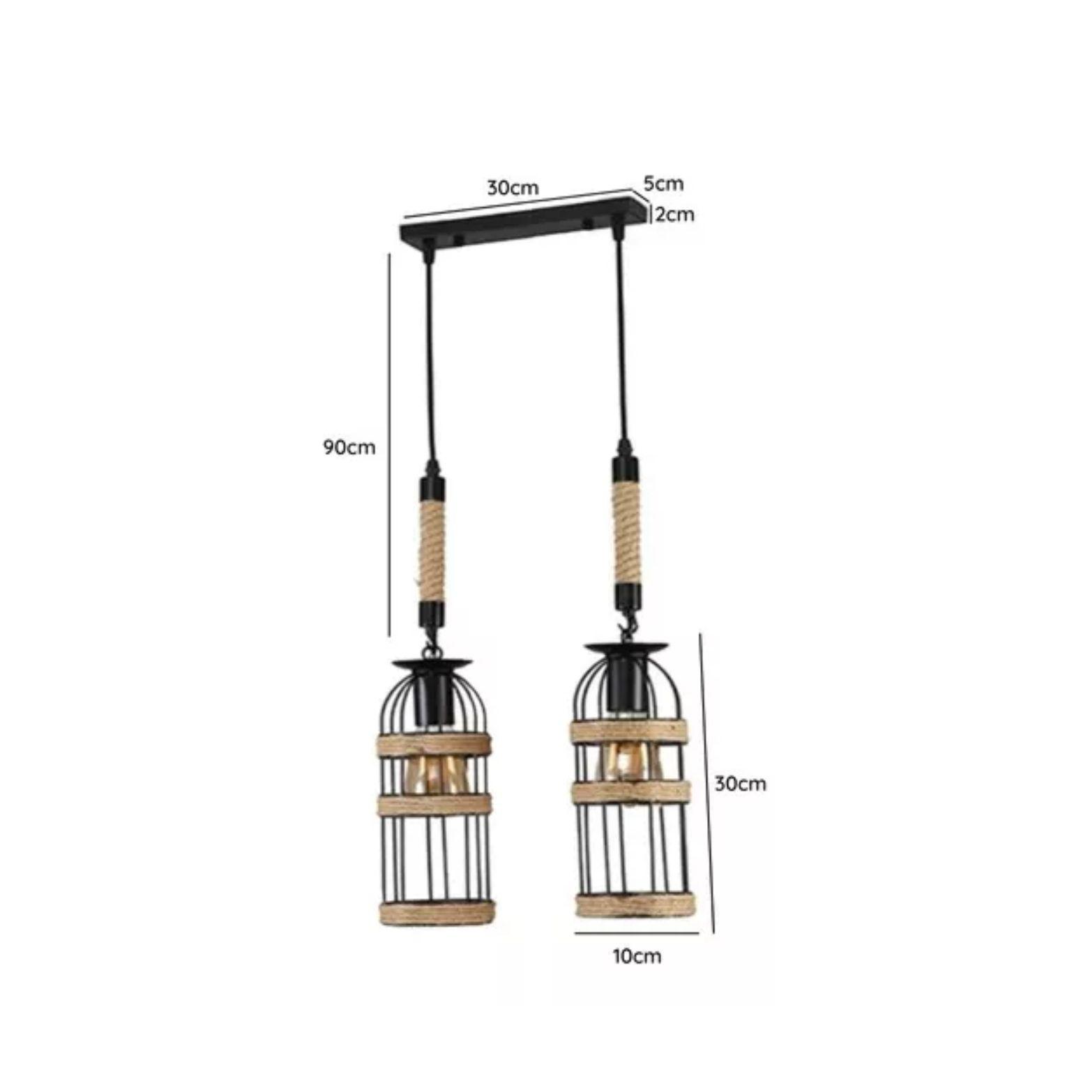 Lámpara Doble Colgante Cáñamo Rustica Vintage  Soquete E27-3