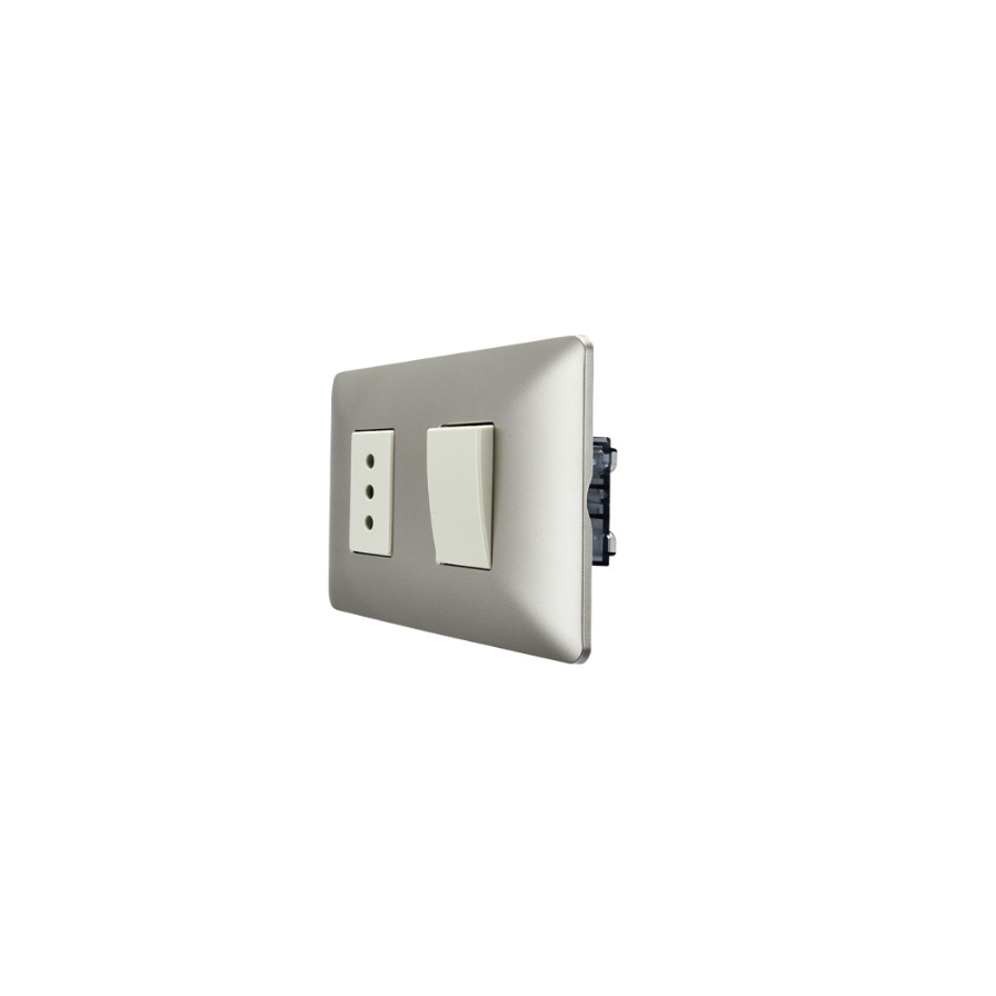 Interruptor Luz Con Tomacorriente Muro Simple Certificado Stanford Champagne-1