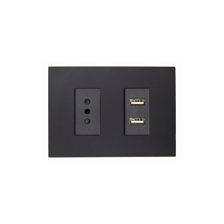 Enchufe Tomacorriente Simple 10a 250v + Toma USB Tipo A Stanford Sec Grafito-0