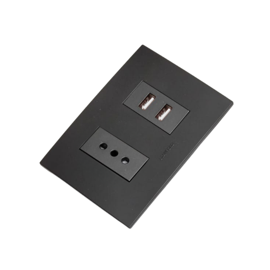 Enchufe Tomacorriente Simple 10a 250v + Toma USB Tipo A Stanford Sec Grafito-1