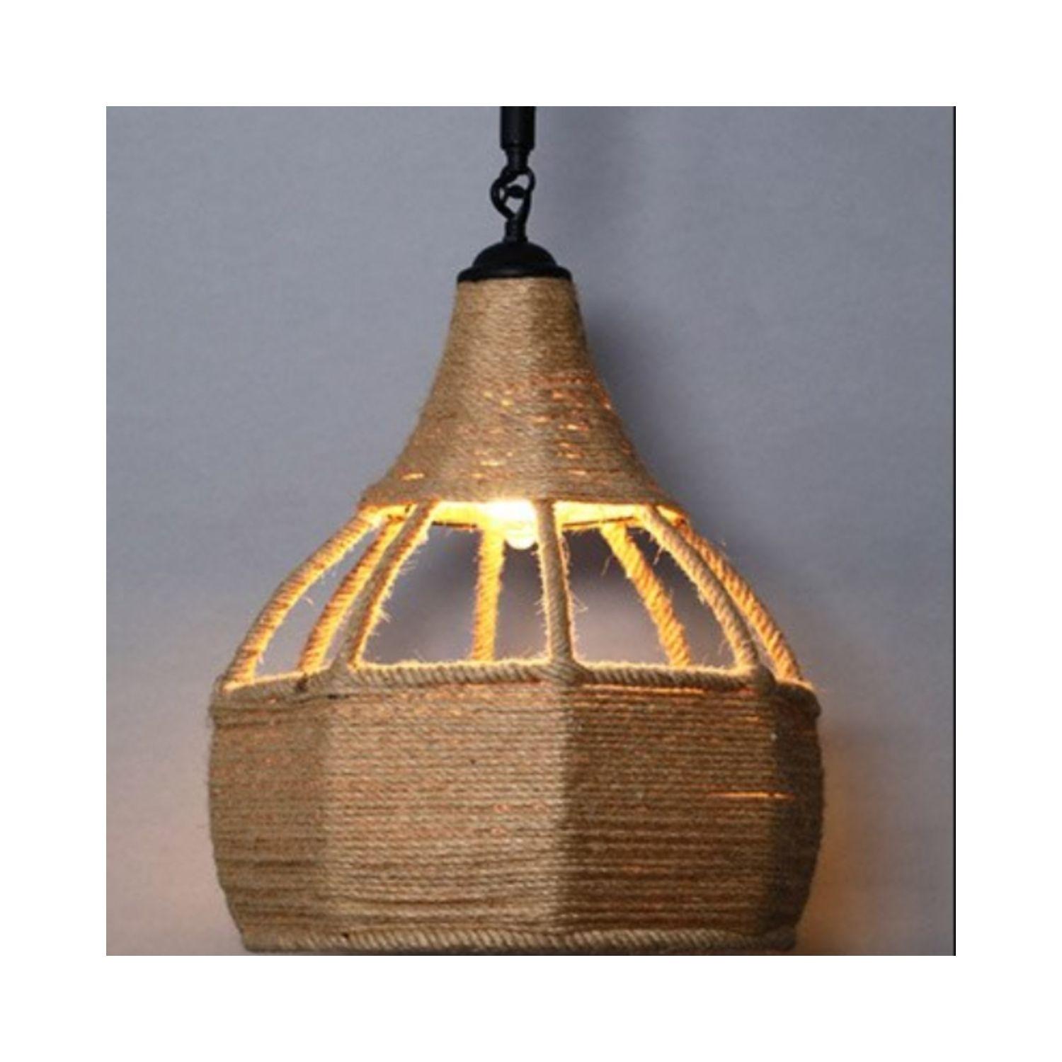 Lampara Colgante Vintage Aluminio Cañamo E27 Decoración-2