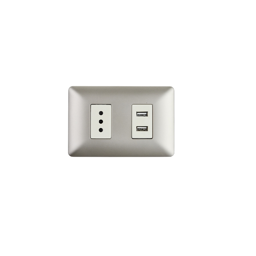 Tomacorriente Simple Con Doble USB Sec 10a 250v Stanford Champagne-0