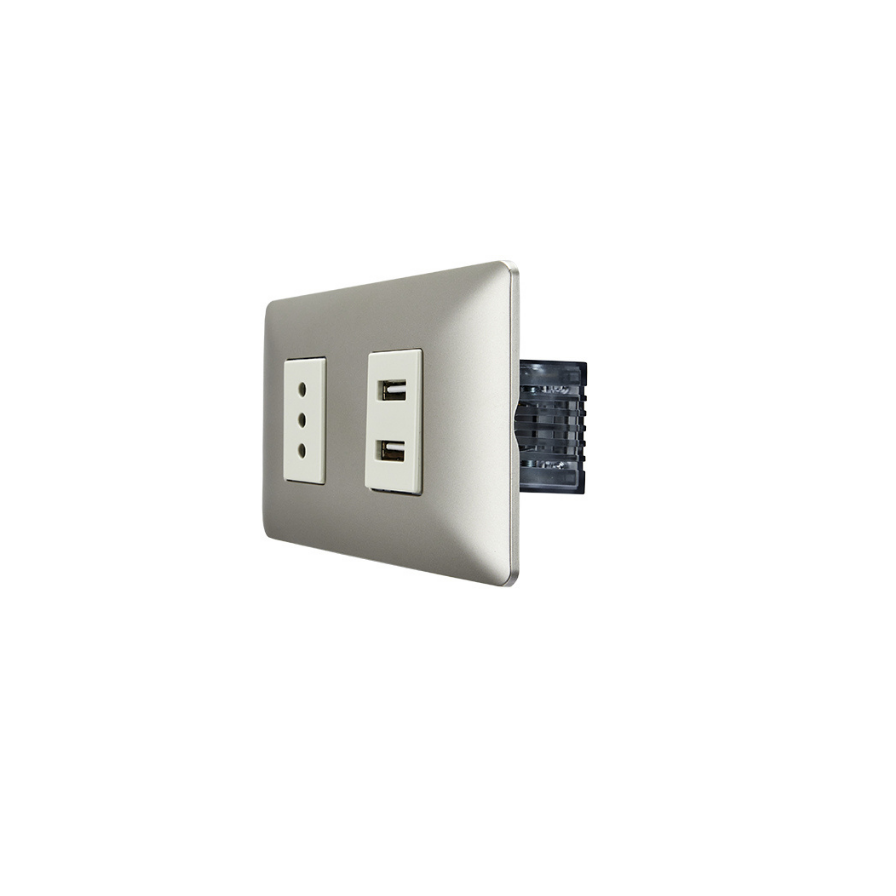Tomacorriente Simple Con Doble USB Sec 10a 250v Stanford Champagne-1