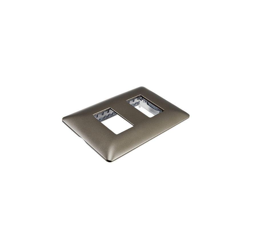 Placa Doble Base Soporte Modulo Tomacorriente Interruptor Stanford Café-1
