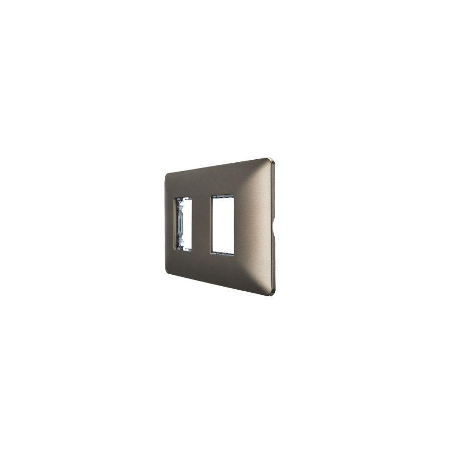 Placa Doble Base Soporte Modulo Tomacorriente Interruptor Stanford Café-2