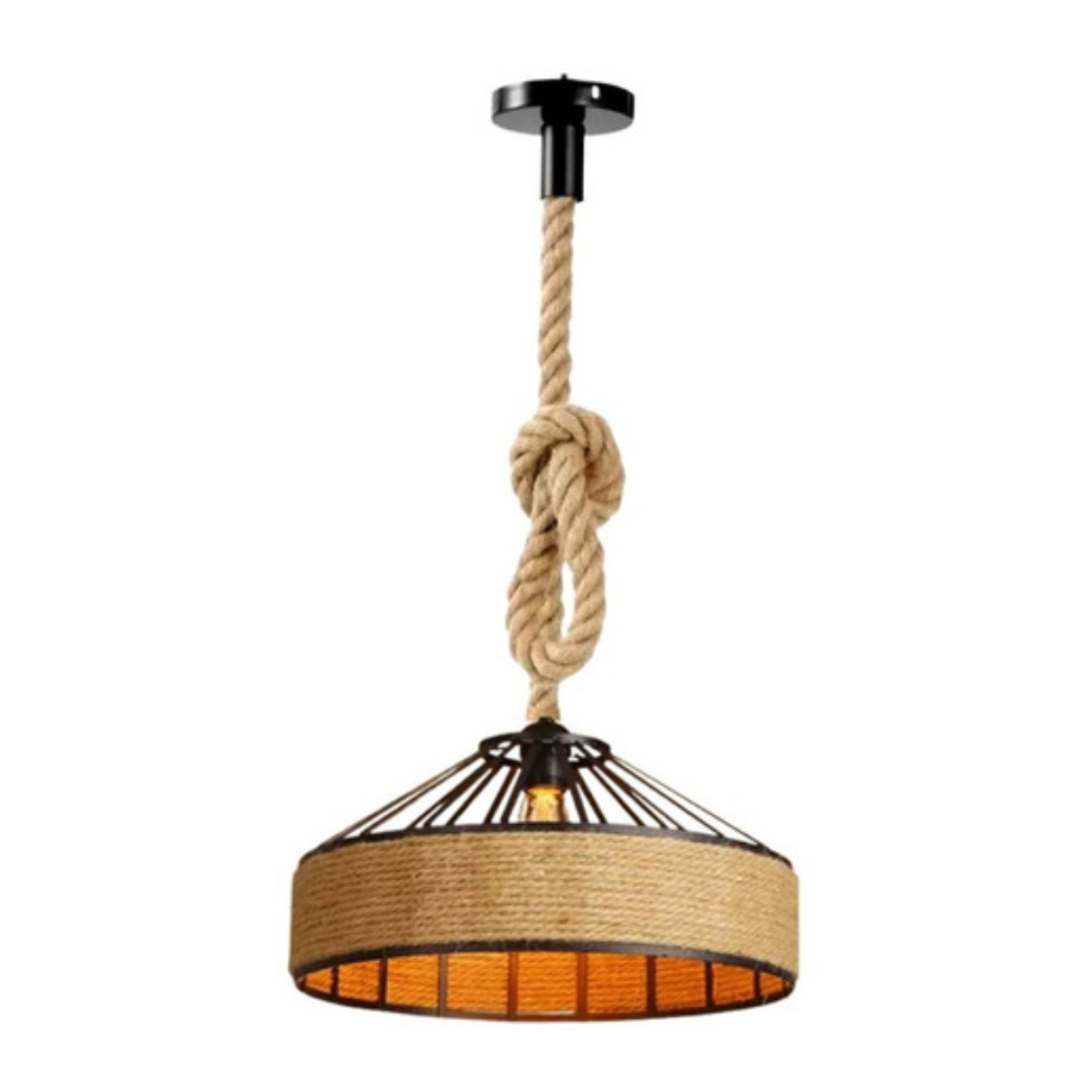 Lampara Colgante 30cm Vintage Aluminio Cañamo Soga E27-0