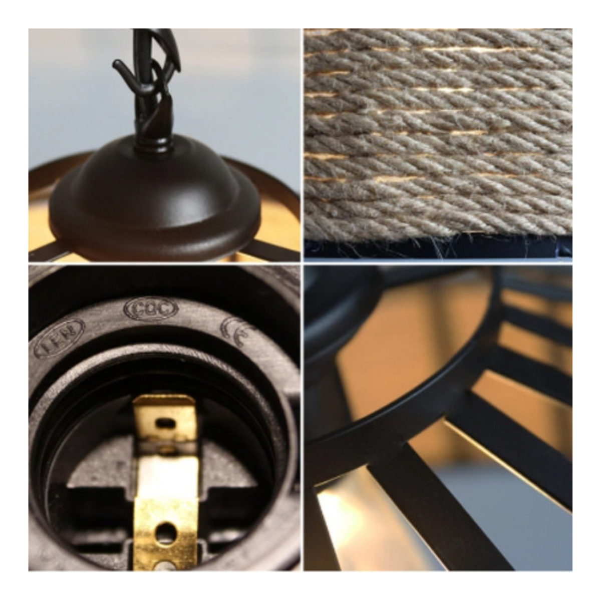 Lampara Colgante 30cm Vintage Aluminio Cañamo Soga E27-4