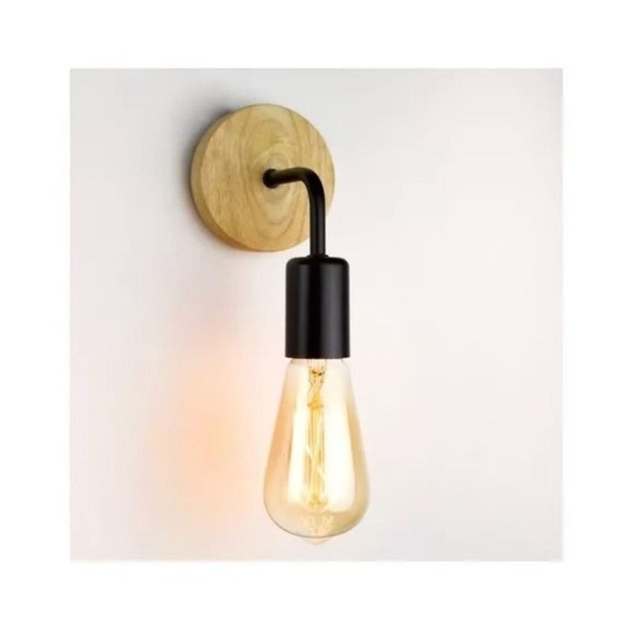 Aplique Lampara Foco Led Muro Madera E27 Decoracion Moderno-3