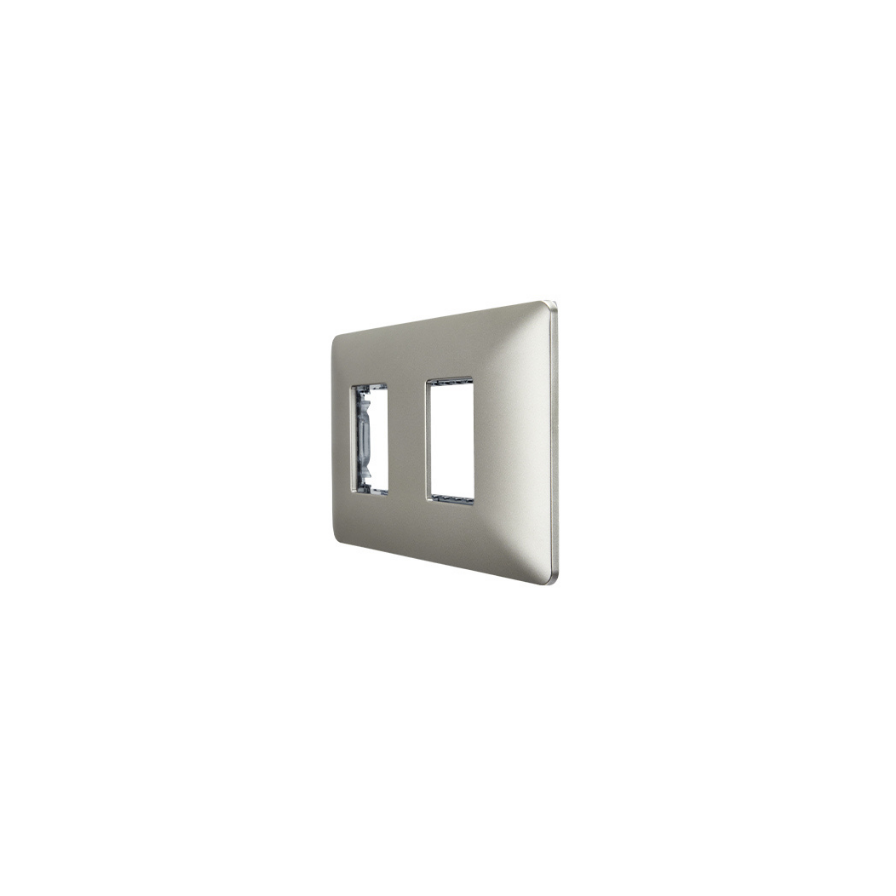 Placa Doble Base Soporte Modulo Tomacorriente Interruptor Stanford Champagne-1