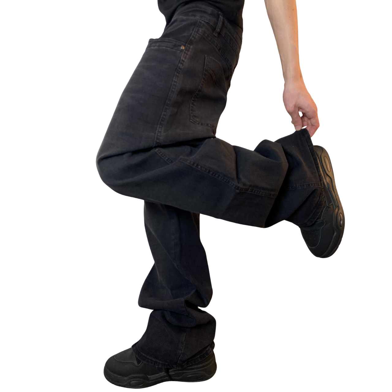 Jeans Baggy Negro Hombre Elasticado Pantalon De Mezclilla-2