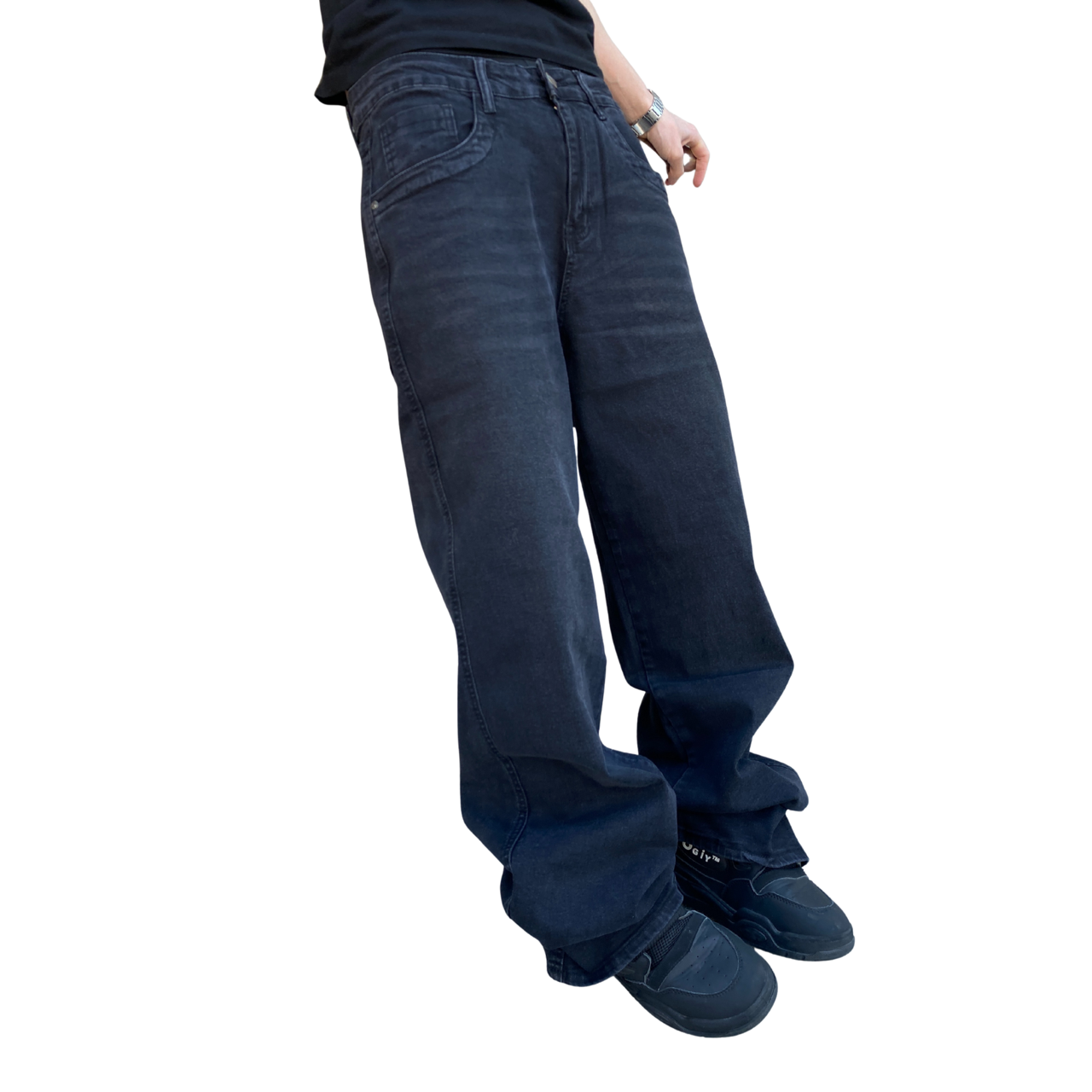 Jeans Baggy Negro Hombre Elasticado Pantalon De Mezclilla-3